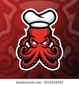 an octopus animal with an angry face wearing a chef's hat