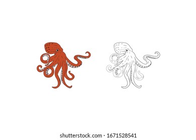 Octopus Animal Cartoon Vector Illustration Bundle