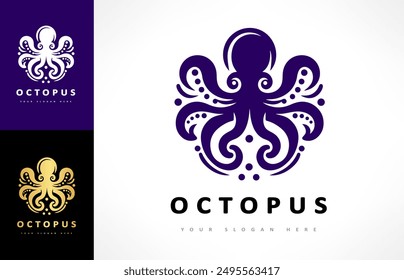 Octopus animal logo. Underwater design