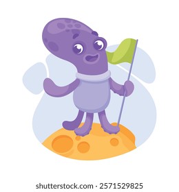 Octopus Astronaut Character in Outer Space Exploring Universe Vector Illustration