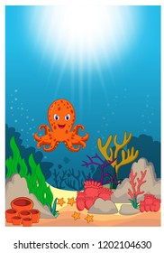 Octopus  in Beautiful Underwater World Cartoon