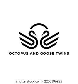 octopus between twin swans logo vector