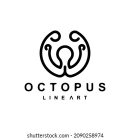 Octopus black with line art style in background white ,vector logo design editable