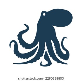 Octopus black silhouette flat icon. Vector illustration