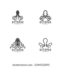 Octopus black silhouette logo and symbol template illustration