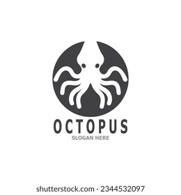 Octopus black silhouette logo and symbol template illustration