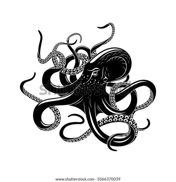 Octopus Black Silhouette Sea Monster Evil Stock Vector (Royalty Free ...