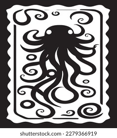 Octopus. Black and white vector illustration. Isolated on white background.Tattoo design.
