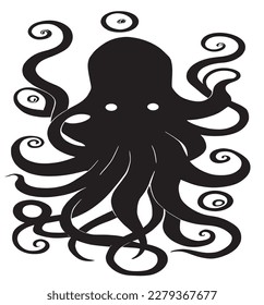 Octopus. Ilustración vectorial en blanco y negro. Aislado sobre fondo blanco.Diseño de tatuaje.