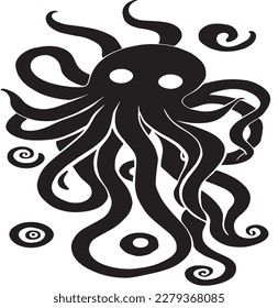 Octopus. Black and white vector illustration. Isolated on white background.Tattoo design.