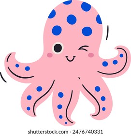 Octopus Blinking Character Vector Illustration