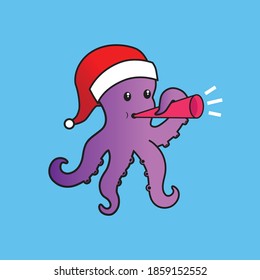 the octopus blows the trumpet, octopus vector