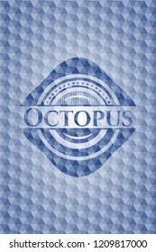 Octopus blue emblem with geometric background.