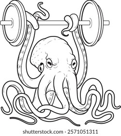 Octopus Bodybuilder Dumbbell Bodybuilding Animal Vector Graphic Art Illustration