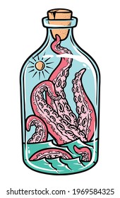 Octopus in the bottle illustration