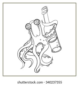 Octopus With The Bottle, Vector Illustration EPS 10