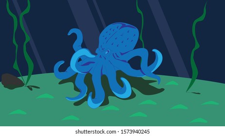 Octopus at the bottom of the ocean