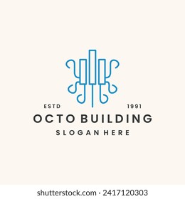 Octopus building logo vector icon illustration hipster vintage retro