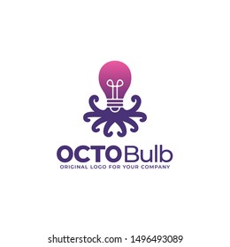 Octopus and bulb logo. smart, idea logo design. can be used as symbols, brand identity, company logo, icons, or others. Color and text can be changed according to your need.