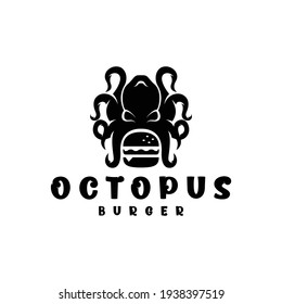 The octopus burger Logo. Creative  combination logo featuring an octopus and burger. Modern and classic logo combination. Smart logo in black and white