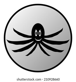 Octopus button on white background. Vector illustration.