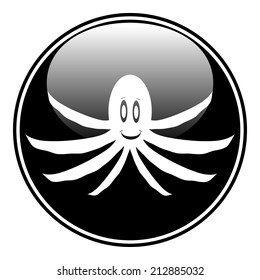 Octopus button on white background. Vector illustration.