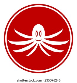 Octopus button on white background. Vector illustration.