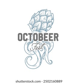 Octopus and Cannabis Bud Illustration - Beer and Octopus Fusion Artwork

