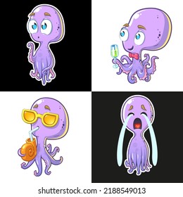 Octopus cartoon character. Comics. Vector graphics