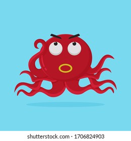 Octopus Cartoon Character. Cute Animal Mascot Icon Flat Design
