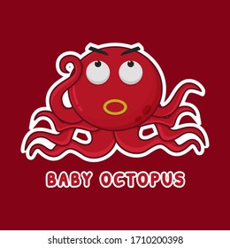 Octopus Cartoon Character. Cute Animal Mascot Icon Filed Style. Sticker Collection