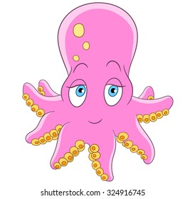 Octopus. Cartoon character isolated on white background. Colorful design for kids activity book, coloring page, colouring picture. Vector illustration for children.