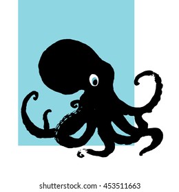 octopus cartoon character. Print on a t-shirt, poster or logo, vector illustration