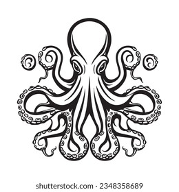 Octopus in cartoon, doodle style. 2d vector illustration in logo, icon style. Black and white