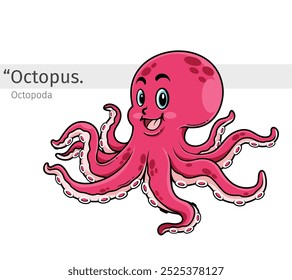 Ilustración de dibujos animados de pulpo. animal marino aislado. Colección de dibujos animados de animales. Personaje de dibujos animados de pulpo