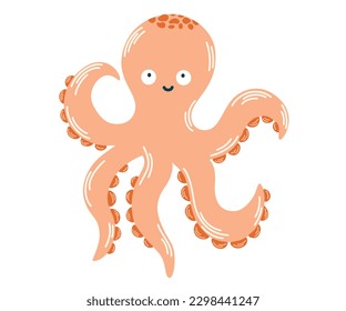 Octopus cartoon. Ocean kawaii animal, underwater life. Perfect for children clothes design, banner, card. Cute kid's cartoon vector illustration in flat style.