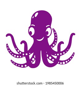 Octopus cartoon. Silhouette vector. Isolated illustration. Marine animal.