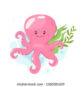 Octopus cartoon style baby character. Isolated on white background. Vector illustration.
