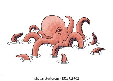 Octopus cartoon style character. Isolated on white background. Vector illustration.