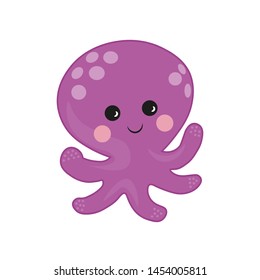 Octopus cartoon vector Illustration. purple cute octopus illustration for kids and babies. Sea creature. marine inhabitant