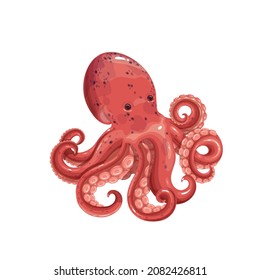 Octopus cartoon vector illustration. Sea or ocean octopus with twisted tentacles.