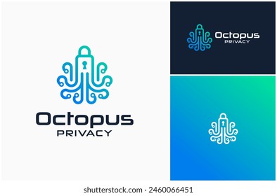 Octopus Cephalopod Squid Lock Datenschutz Cyber Security Technologie Vektorgrafik Logo Design Illustration