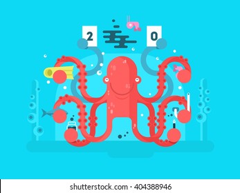 Octopus Character Design Flat