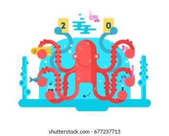 Octopus character design flat