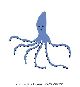 Octopus Character sea animal on deep background. Wild life illustration. Underwear world. Vector illustration.