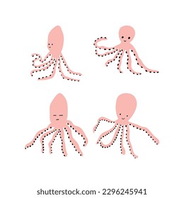 Octopus Character sea animal on deep background. Wild life illustration. Underwear world. Vector illustration.