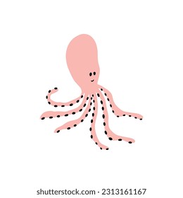 Octopus Character sea animal on deep background. Wild life illustration. Underwear world. Vector illustration.