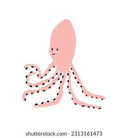 Octopus Character sea animal on deep background. Wild life illustration. Underwear world. Vector illustration.