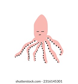 Octopus Character sea animal on deep background. Wild life illustration. Underwear world. Vector illustration.