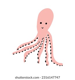 Octopus Character sea animal on deep background. Wild life illustration. Underwear world. Vector illustration.